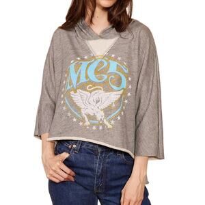 People of Leisure Gray MC5 Winged Panther Graphic Cropped Hoodie Size Medium